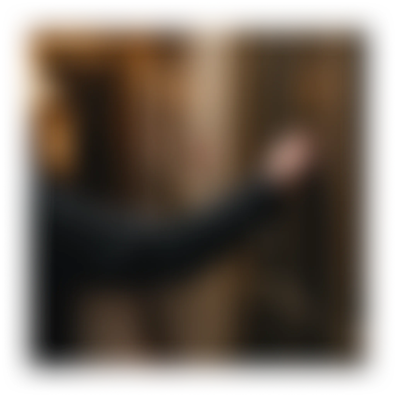 A blurred image showing a dark arm reaching into a brown background.